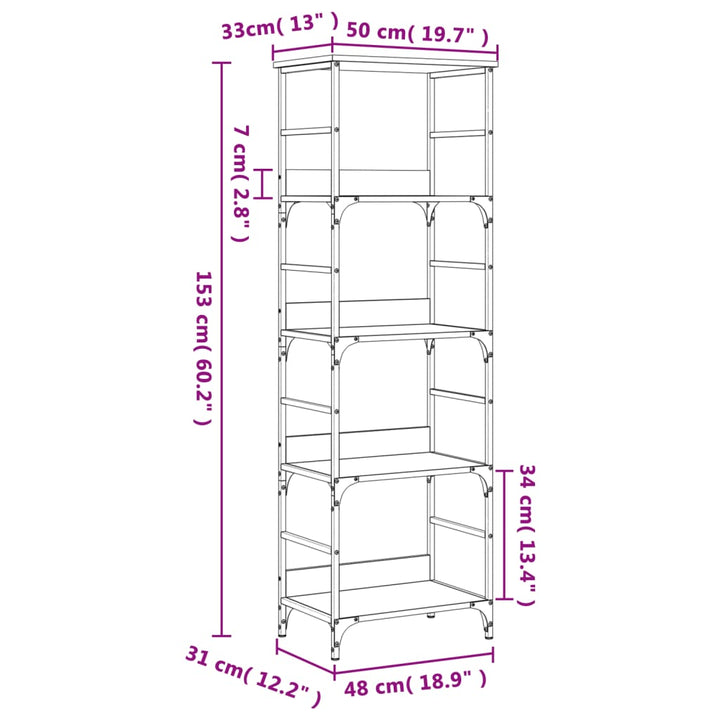 Boekenkast 50x33x153 cm bewerkt hout zwart