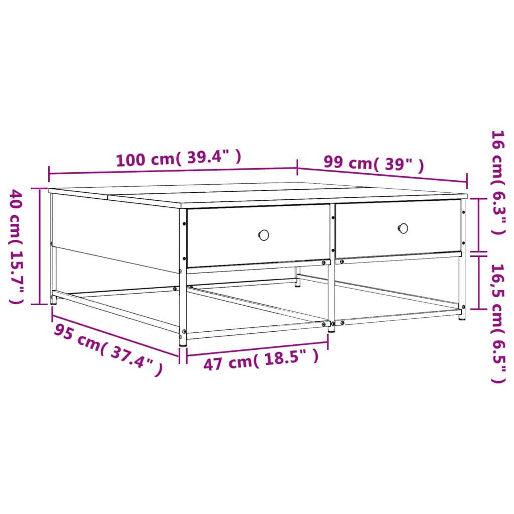 Salontafel 100x99x40 cm bewerkt hout sonoma eikenkleurig