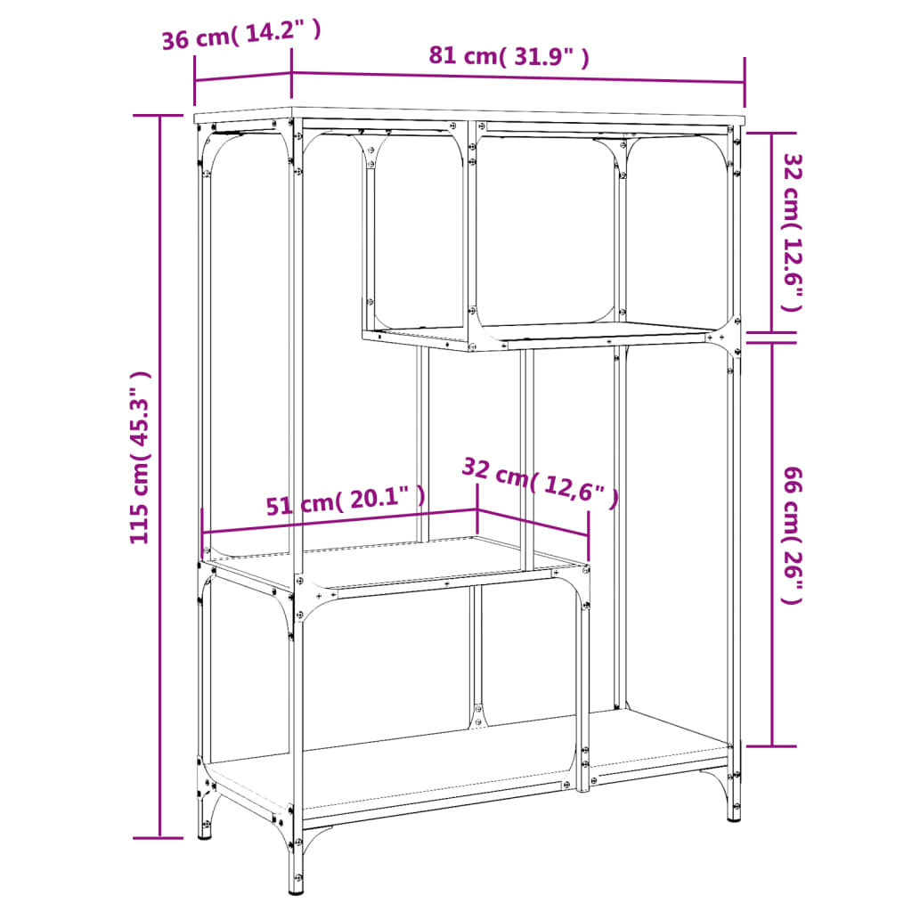 Boekenkast 81x36x115 cm bewerkt hout en staal bruin eikenkleur