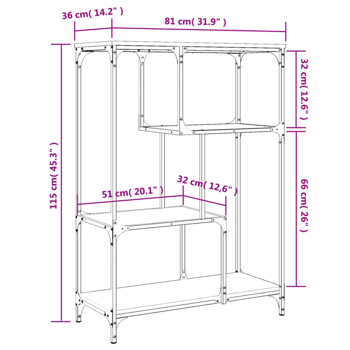 Boekenkast 81x36x115 cm bewerkt hout en staal bruin eikenkleur