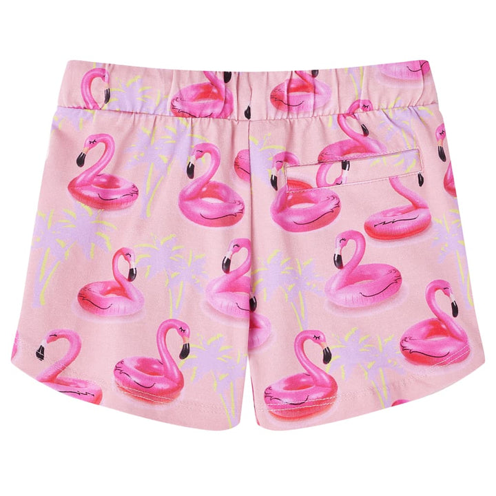 Kindershorts met trekkoord flamingozwembandprint 140 lichtroze