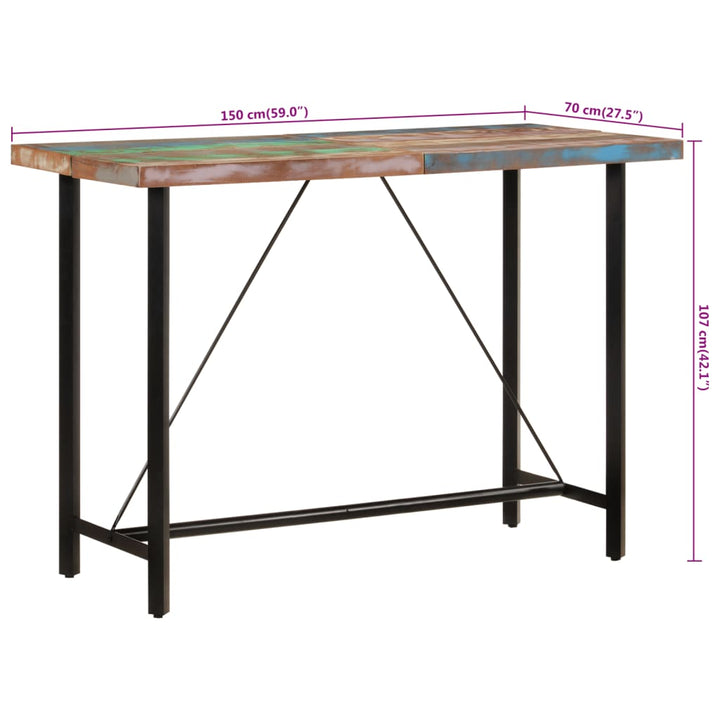 Bartafel 150x70x107 cm massief gerecycled hout en ijzer