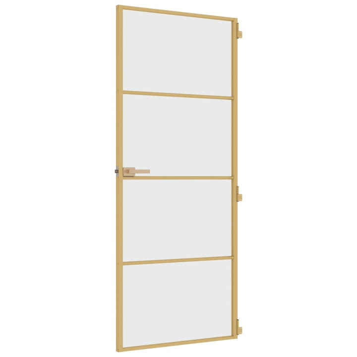 Binnendeur smal 83x201,5 cm gehard glas en aluminium goudkleur