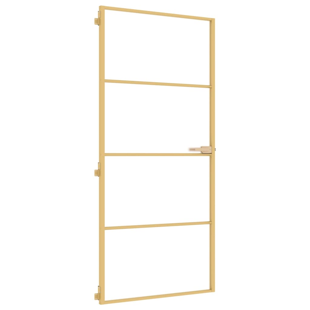 Binnendeur smal 93x201,5 cm gehard glas en aluminium goudkleur