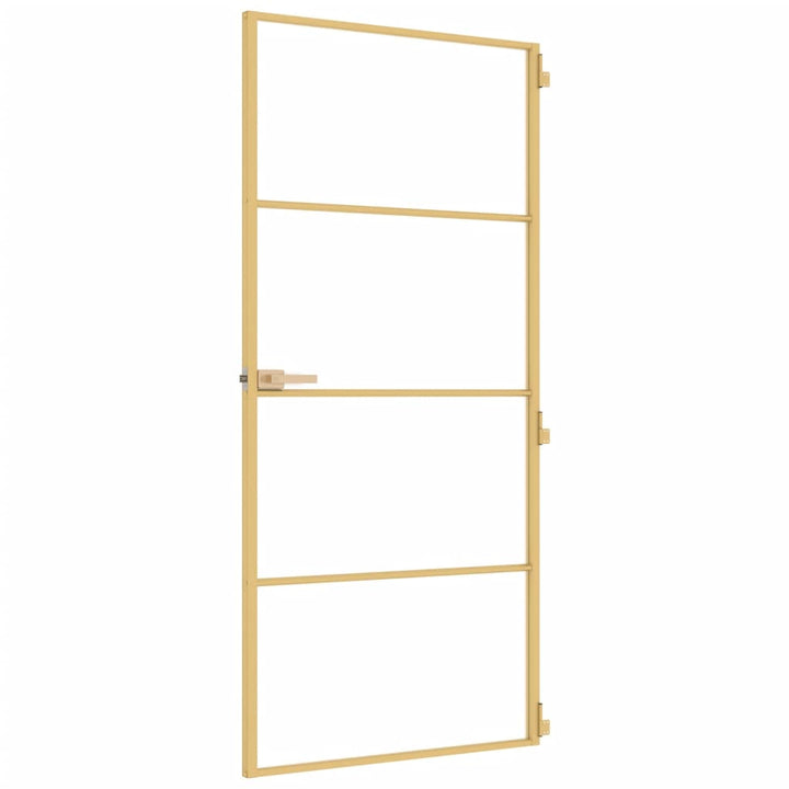 Binnendeur smal 93x201,5 cm gehard glas en aluminium goudkleur