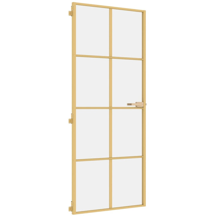 Binnendeur smal 83x201,5 cm gehard glas en aluminium goudkleur