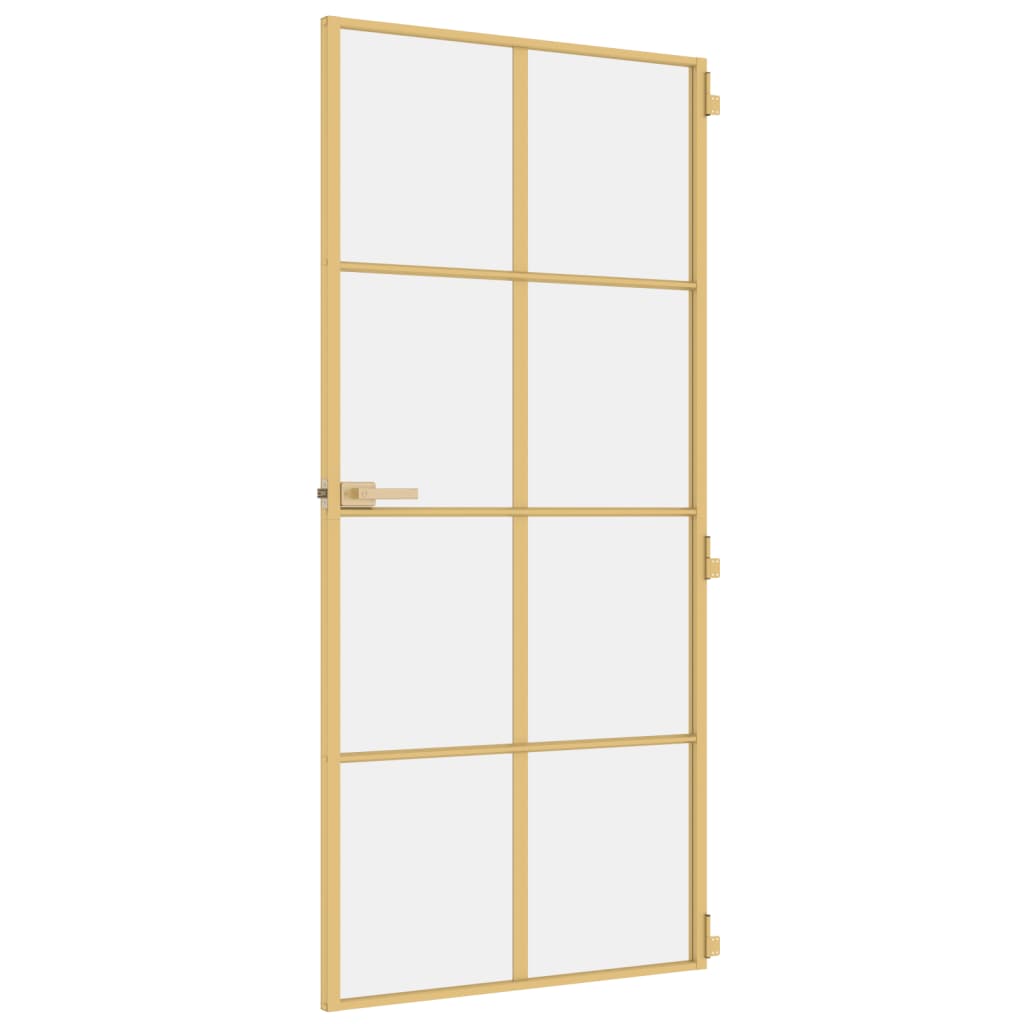 Binnendeur smal 93x201,5 cm gehard glas en aluminium goudkleur