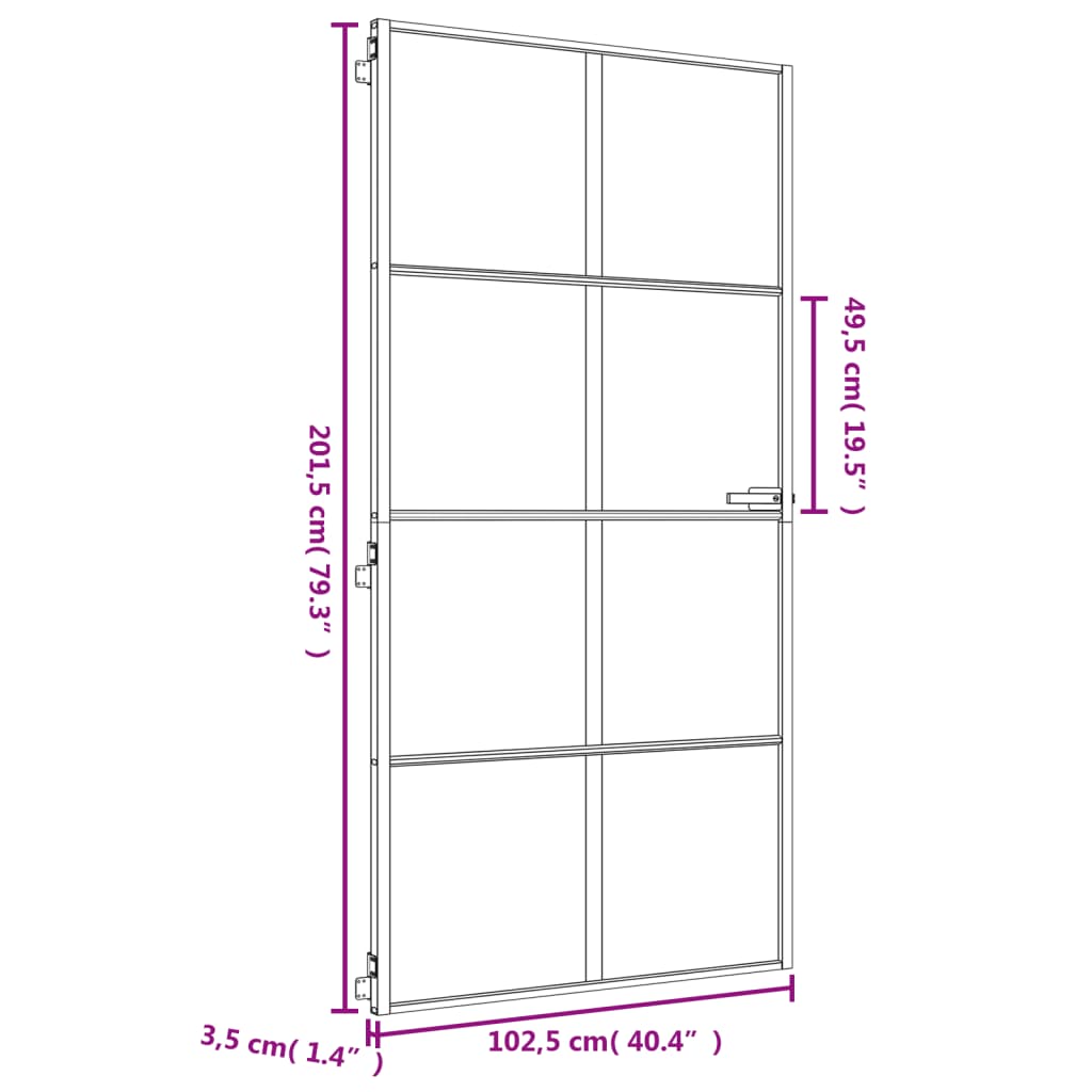 Binnendeur smal 102,5x201,5 cm gehard glas en aluminium goud