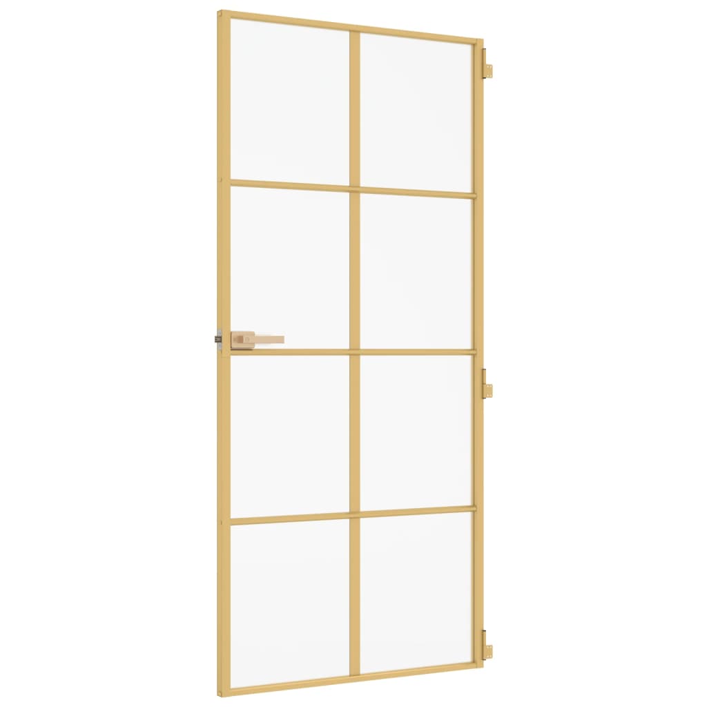 Binnendeur smal 93x201,5 cm gehard glas en aluminium goudkleur