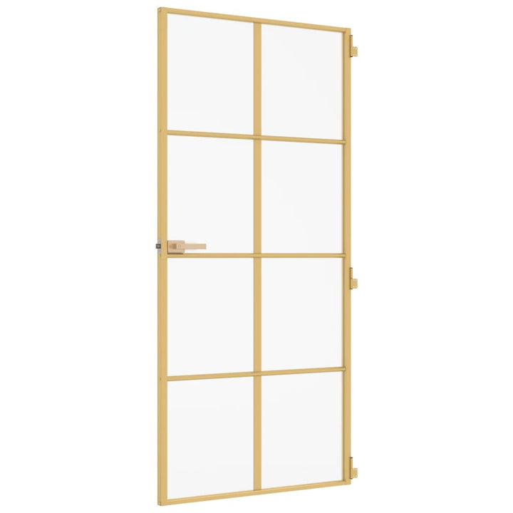 Binnendeur smal 93x201,5 cm gehard glas en aluminium goudkleur