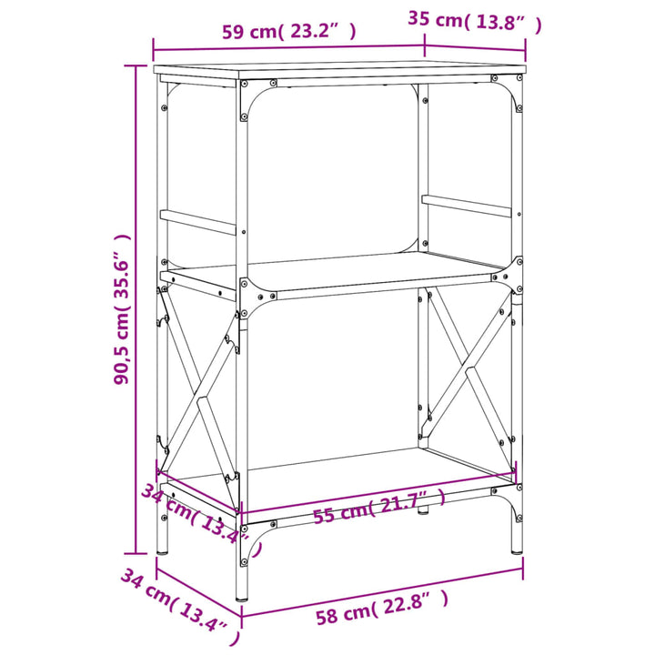 Boekenkast 3-laags 59x35x90,5 cm bewerkt hout zwart