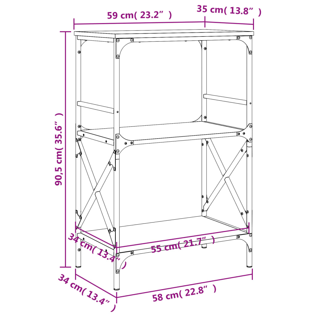 Boekenkast 4-laags 59x35x90,5 cm bewerkt hout grijs sonoma