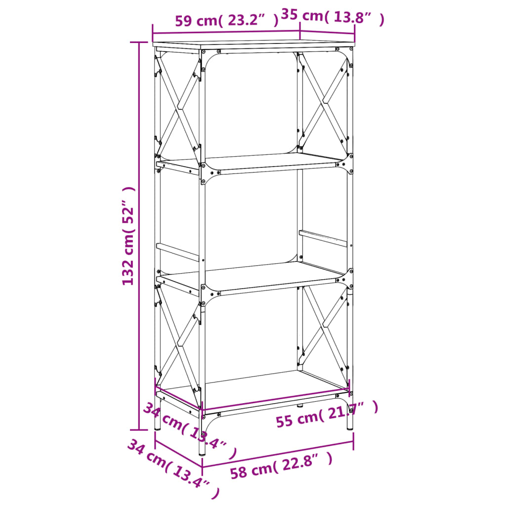 Boekenkast 4-laags 59x35x132 cm bewerkt hout bruineikenkleurig