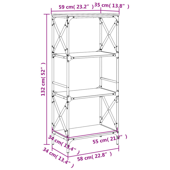 Boekenkast 4-laags 59x35x132 cm bewerkt hout bruineikenkleurig