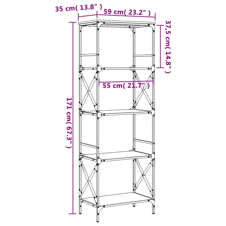 Boekenkast 5-laags 59x35x171 cm bewerkt hout zwart