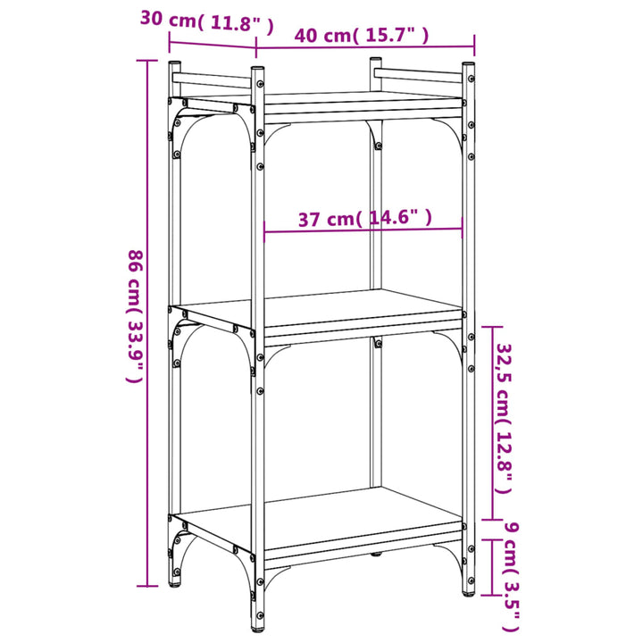 Boekenkast 3-laags 40x30x86 cm bewerkt hout zwart