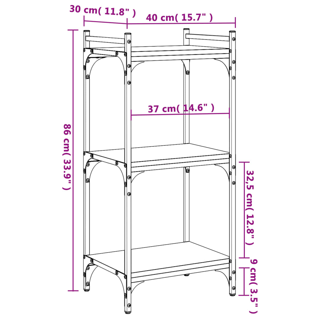 Boekenkast 3-laags 40x30x86 cm bewerkt hout gerookt eikenkleur