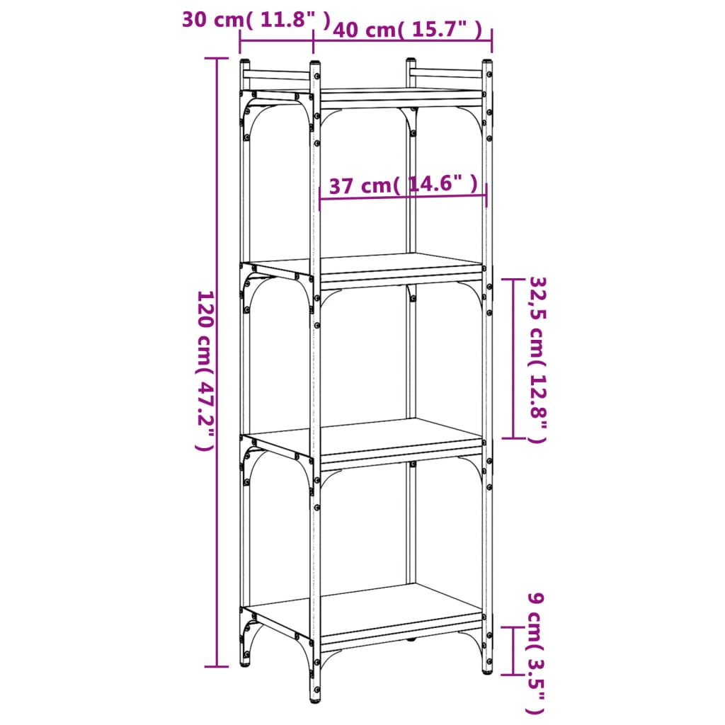 Boekenkast 4-laags 40x30x120 cm bewerkt hout zwart