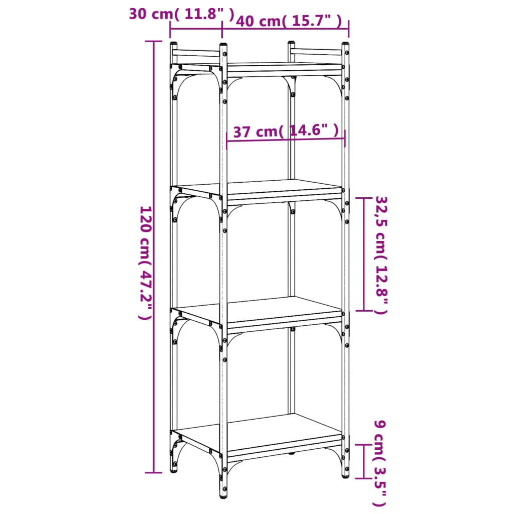 Boekenkast 4-laags 40x30x120 cm bewerkt hout sonoma eikenkleur