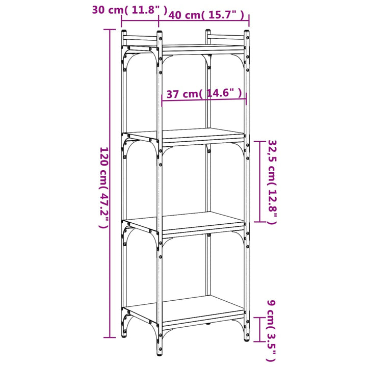 Boekenkast 4-laags 40x30x120 cm bewerkt hout gerookt eikenkleur