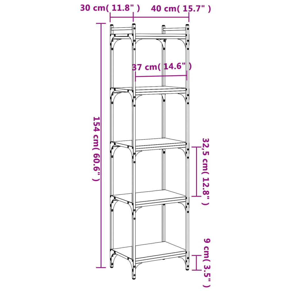 Boekenkast 5-laags 40x30x154 cm bewerkt hout bruineikenkleurig