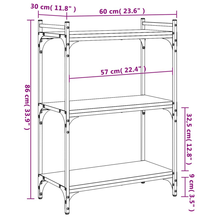 Boekenkast 3-laags 60x30x86 cm bewerkt hout zwart