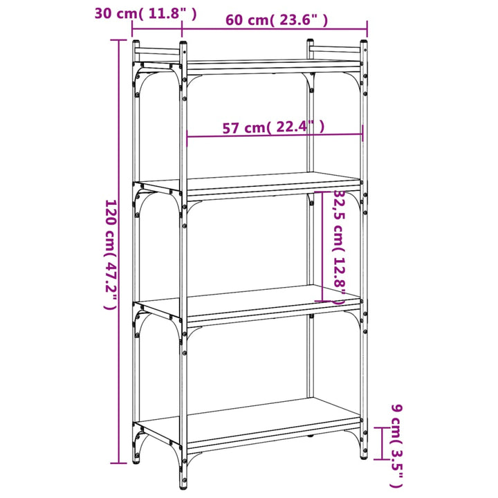 Boekenkast 4-laags 60x30x120 cm bewerkt hout zwart