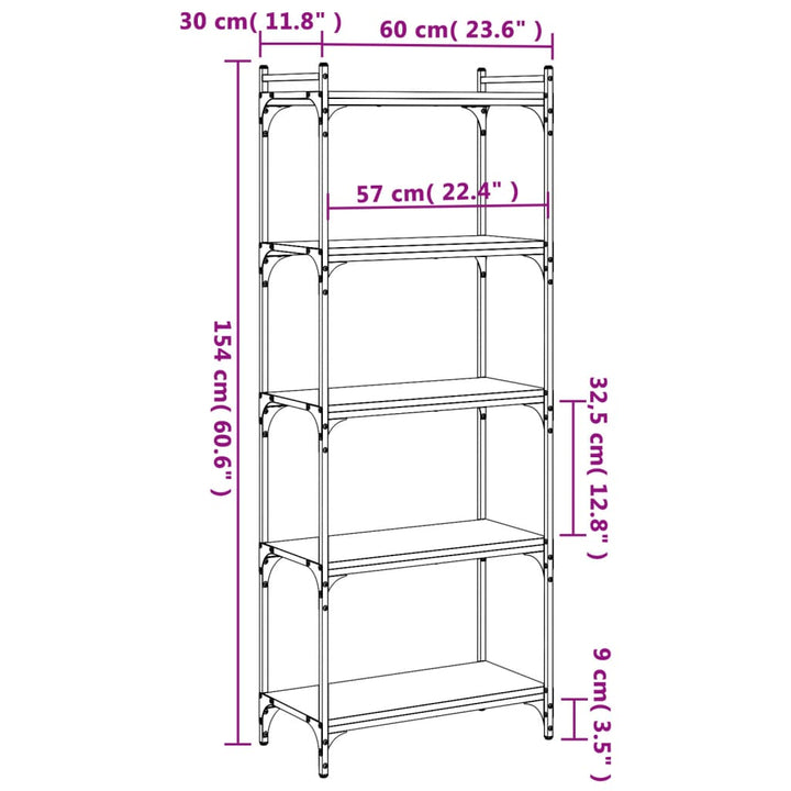 Boekenkast 5-laags 60x30x154 cm bewerkt hout zwart