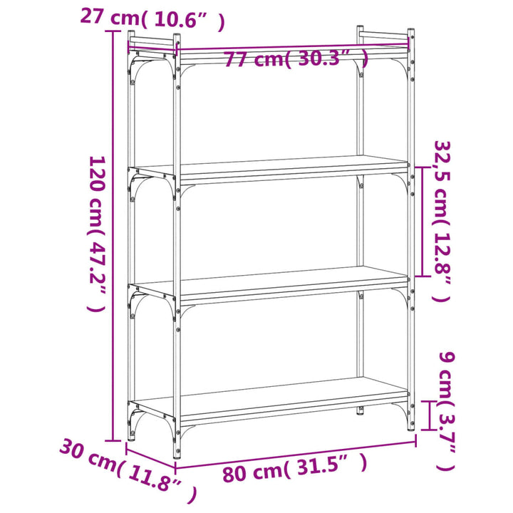 Boekenkast 4-laags 80x30x120 cm bewerkt hout zwart