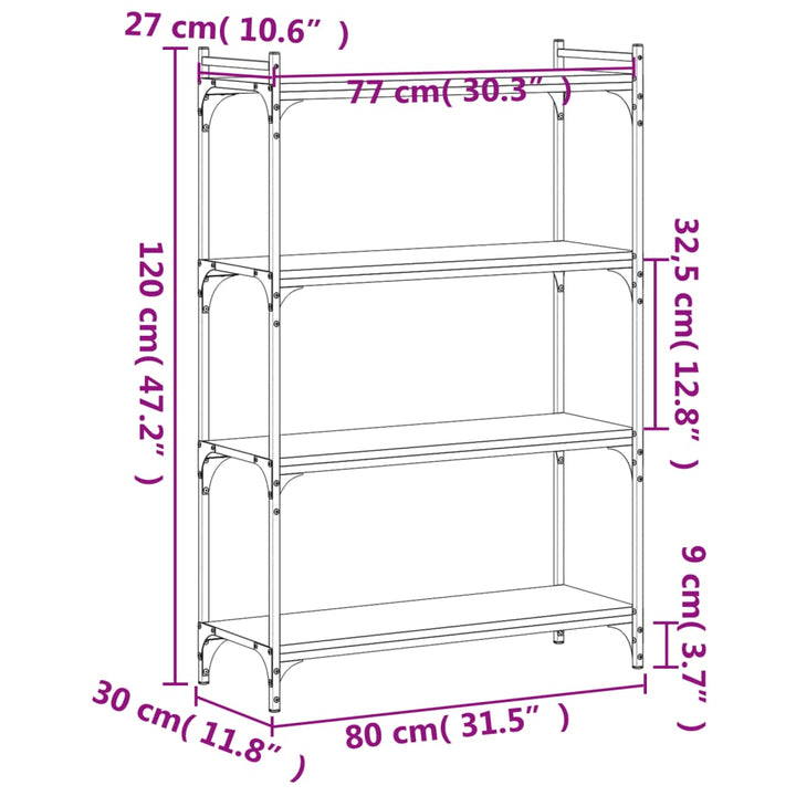 Boekenkast 4-laags 80x30x120 cm bewerkt hout gerookt eikenkleur