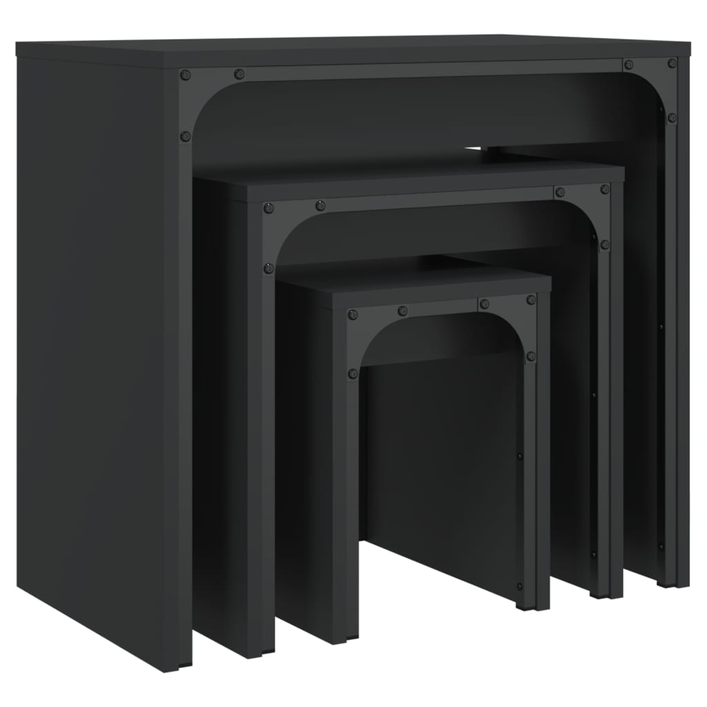 3-delige Tafeltjesset bewerkt hout zwart