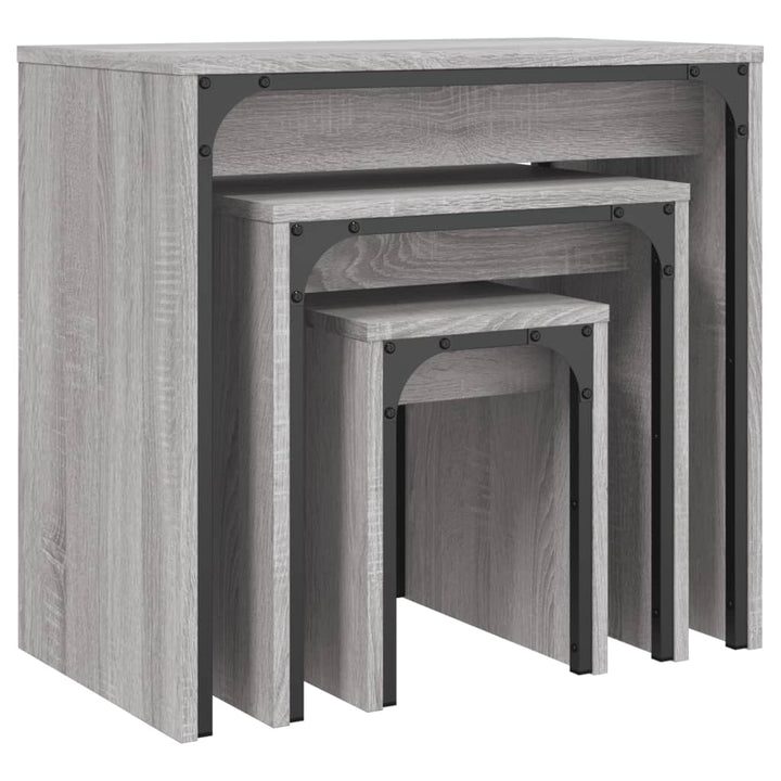 3-delige Tafeltjesset bewerkt hout grijs sonoma