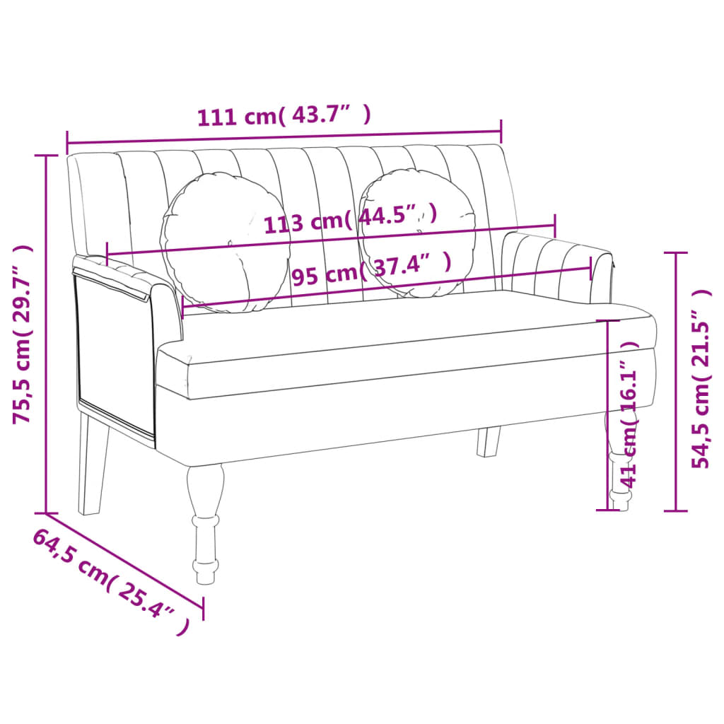 Bankje met kussens 113x64,5x75,5 cm stof zwart