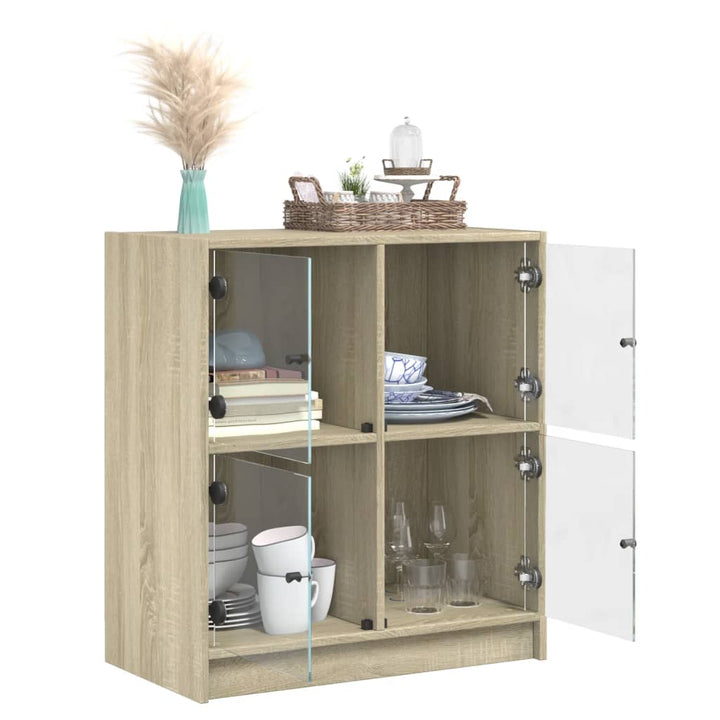 Bijzetkast met glazen deuren 68x37x75,5 cm sonoma eikenkleurig