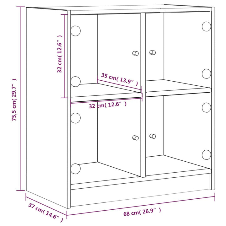 Bijzetkast met glazen deuren 68x37x75,5 cm sonoma eikenkleurig