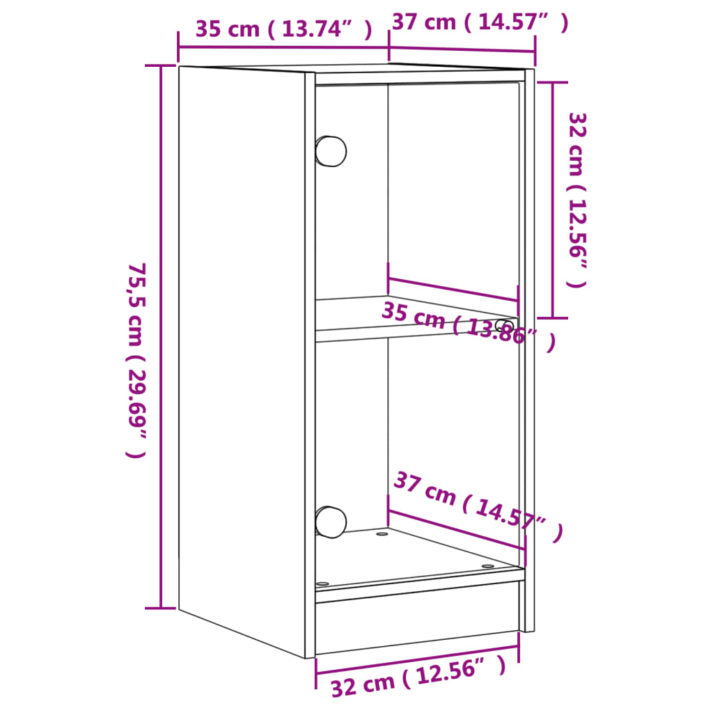 Bijzetkast met glazen deuren 35x37x75,5 cm sonoma eikenkleurig