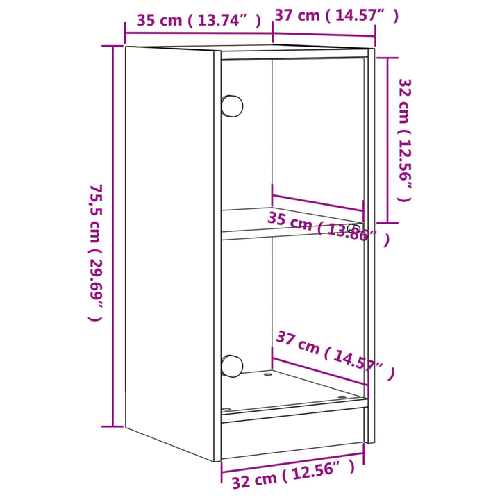 Bijzetkast met glazen deuren 35x37x75,5 cm sonoma eikenkleurig