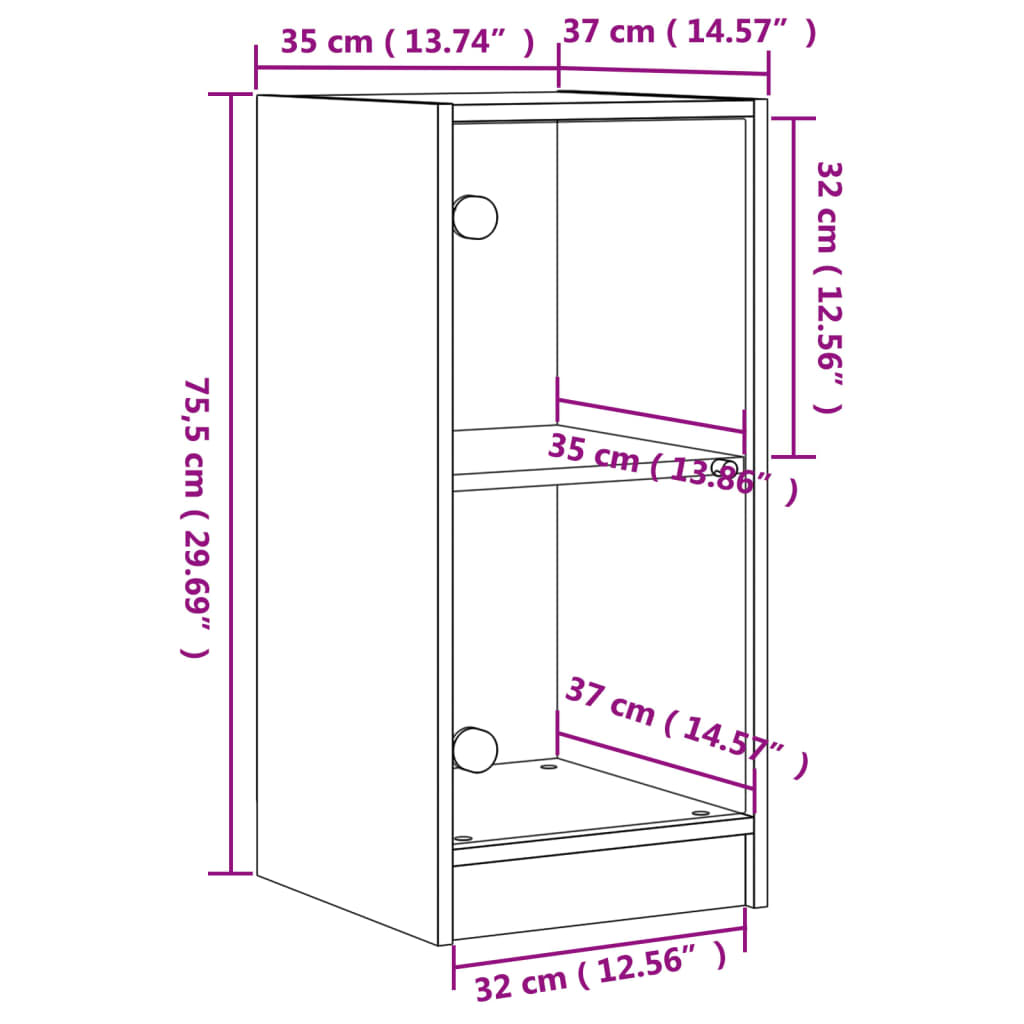 Bijzetkast met glazen deuren 35x37x75,5 cm gerookt eikenkleurig