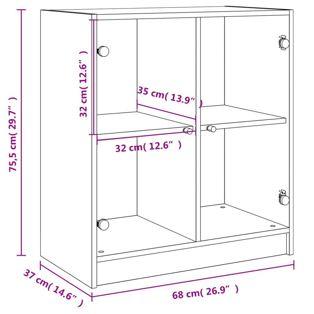 Bijzetkast met glazen deuren 68x37x75,5 cm sonoma eikenkleurig