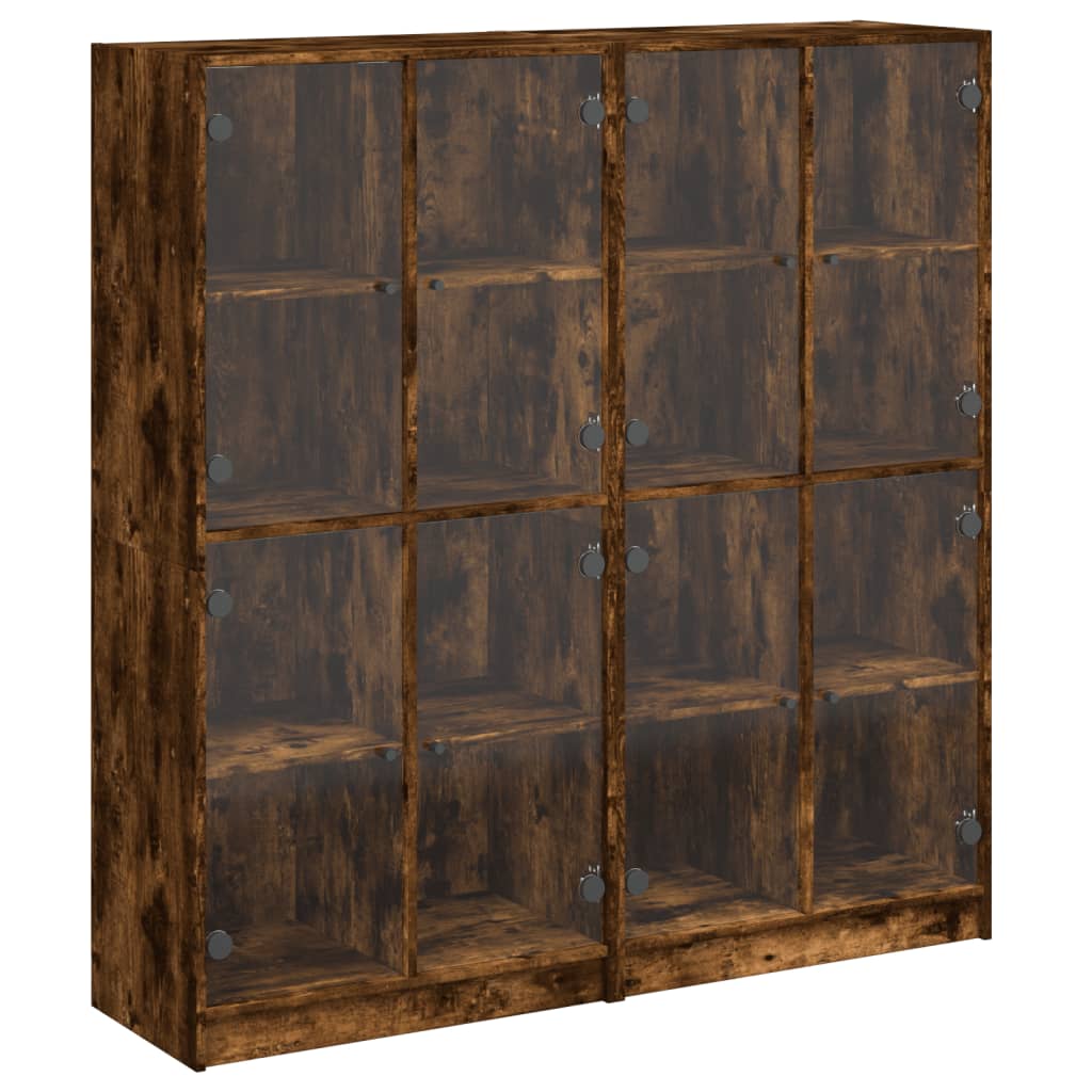 Boekenkast met deuren 136x37x142 cm hout gerookt eikenkleurig