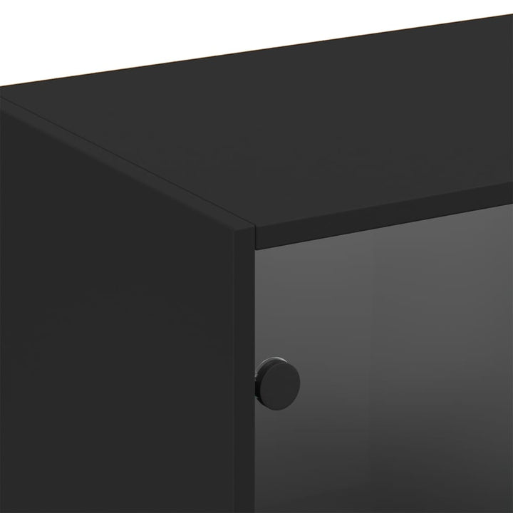 Boekenkast met deuren 204x37x75 cm bewerkt hout zwart