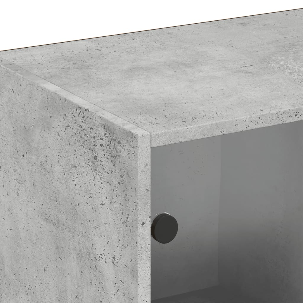 Boekenkast met deuren 204x37x75 cm bewerkt hout betongrijs
