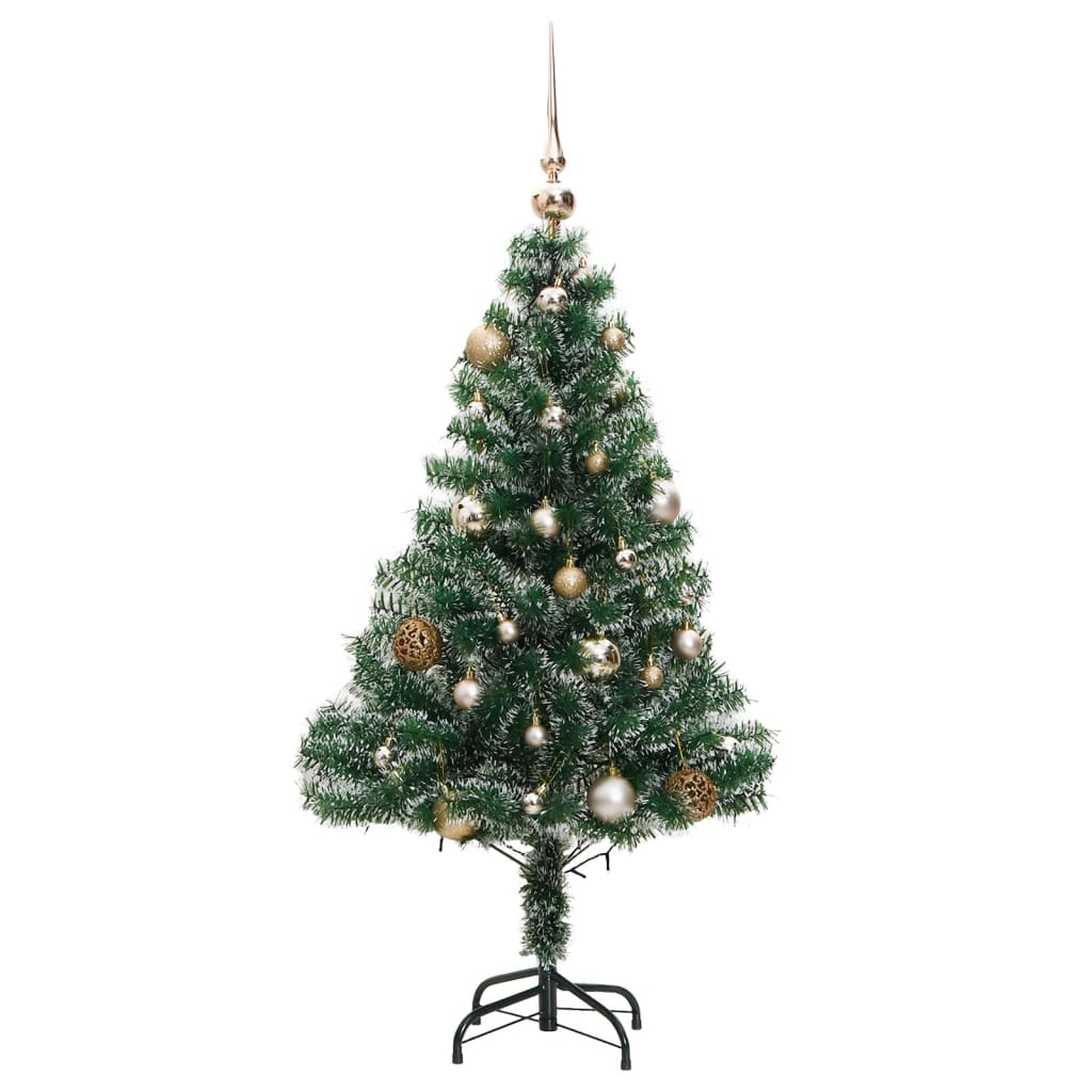 Kunstkerstboom met 150 LED's kerstballen en sneeuw 120 cm