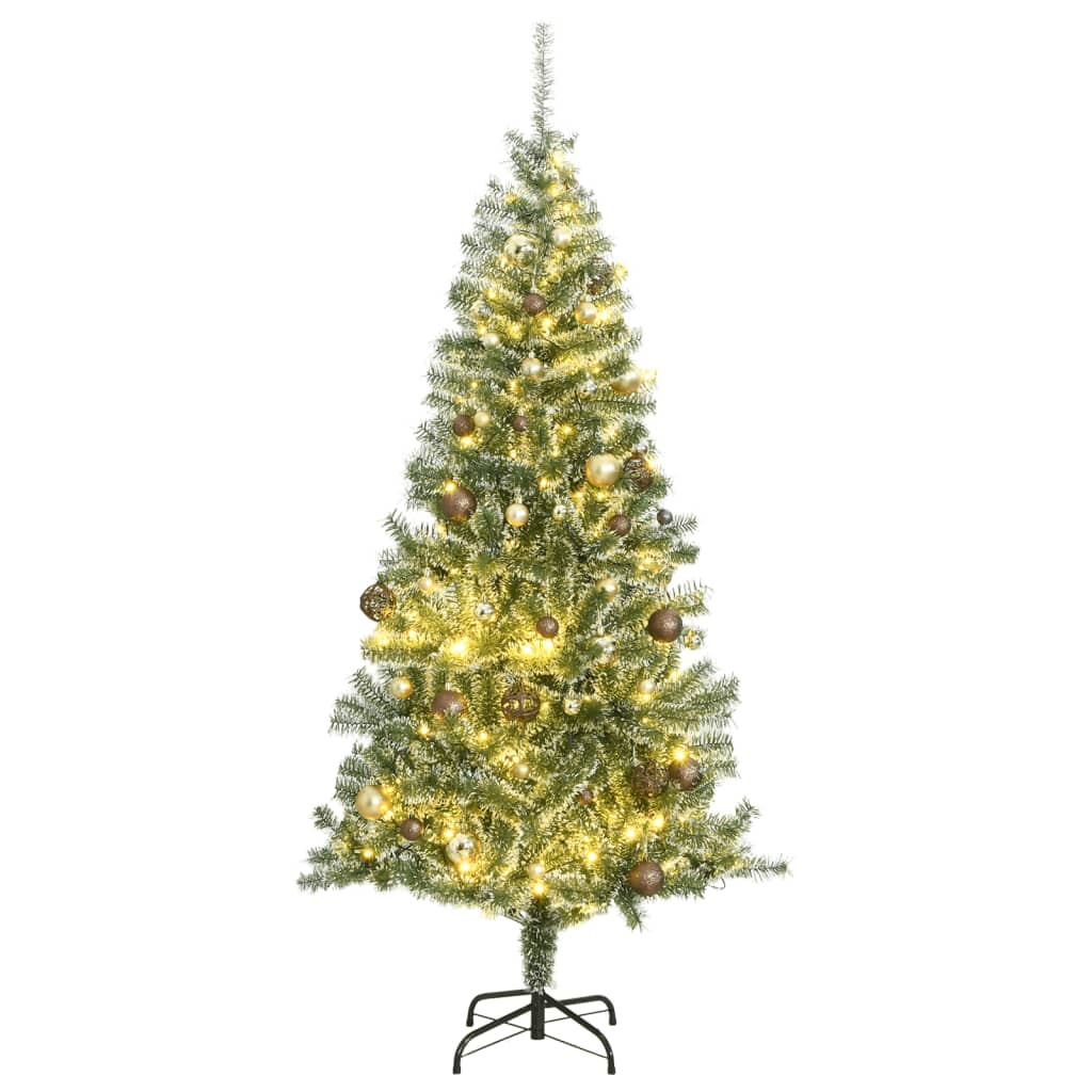 Kunstkerstboom met 300 LED's kerstballen en sneeuw 180 cm