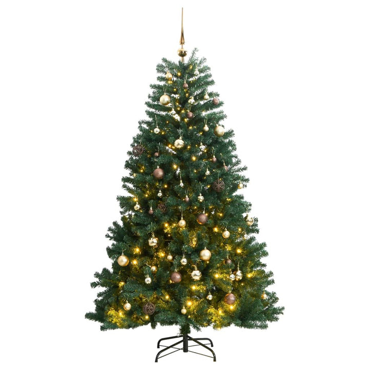 Kunstkerstboom met scharnieren 300 LED's en kerstballen 240 cm