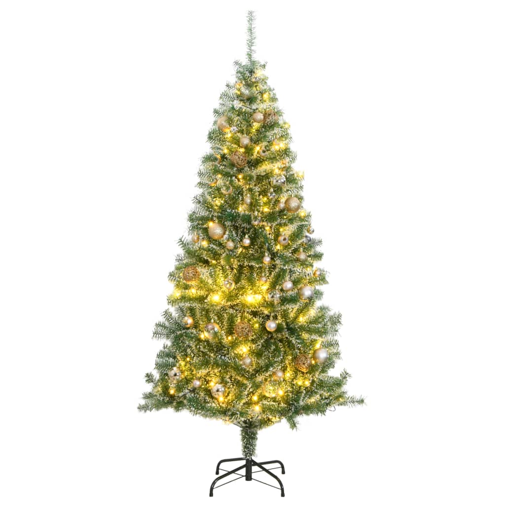 Kunstkerstboom met 300 LED's kerstballen en sneeuw 240 cm