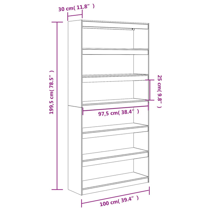 Boekenkast / kamerscherm 100x30x199,5 cm massief grenenhout