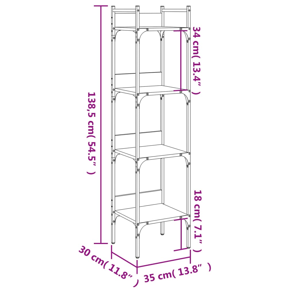 Boekenkast 4-laags 35x30x138,5 cm bewerkt hout zwart