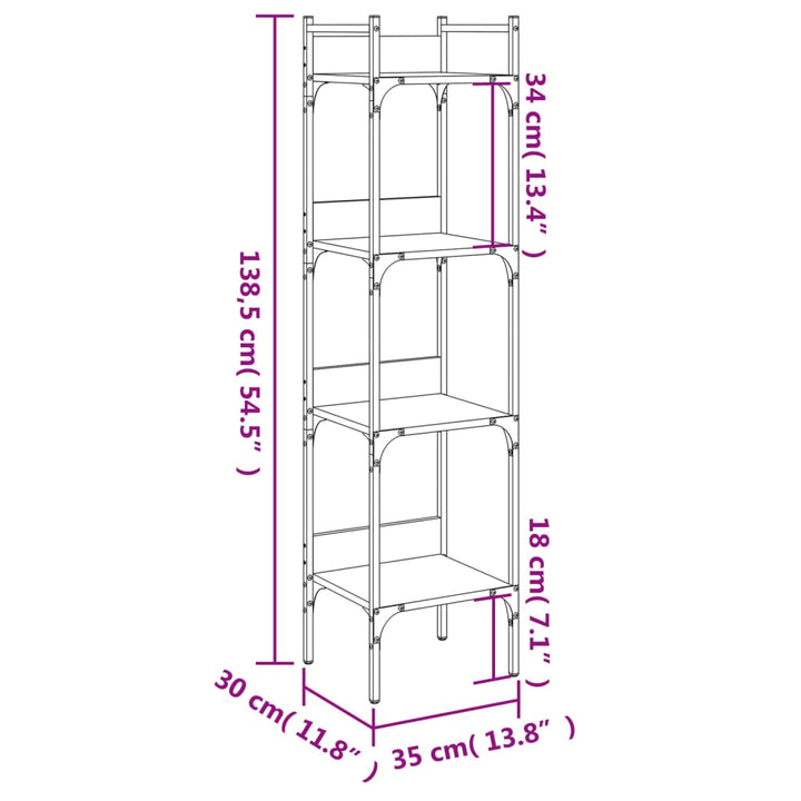 Boekenkast 4-laags 35x30x138,5 cm bewerkt hout zwart