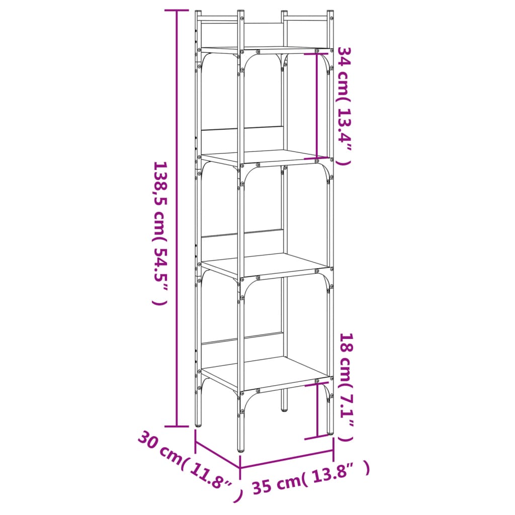 Boekenkast 4-laags 35x30x138,5 cm bewerkt hout grijs sonoma